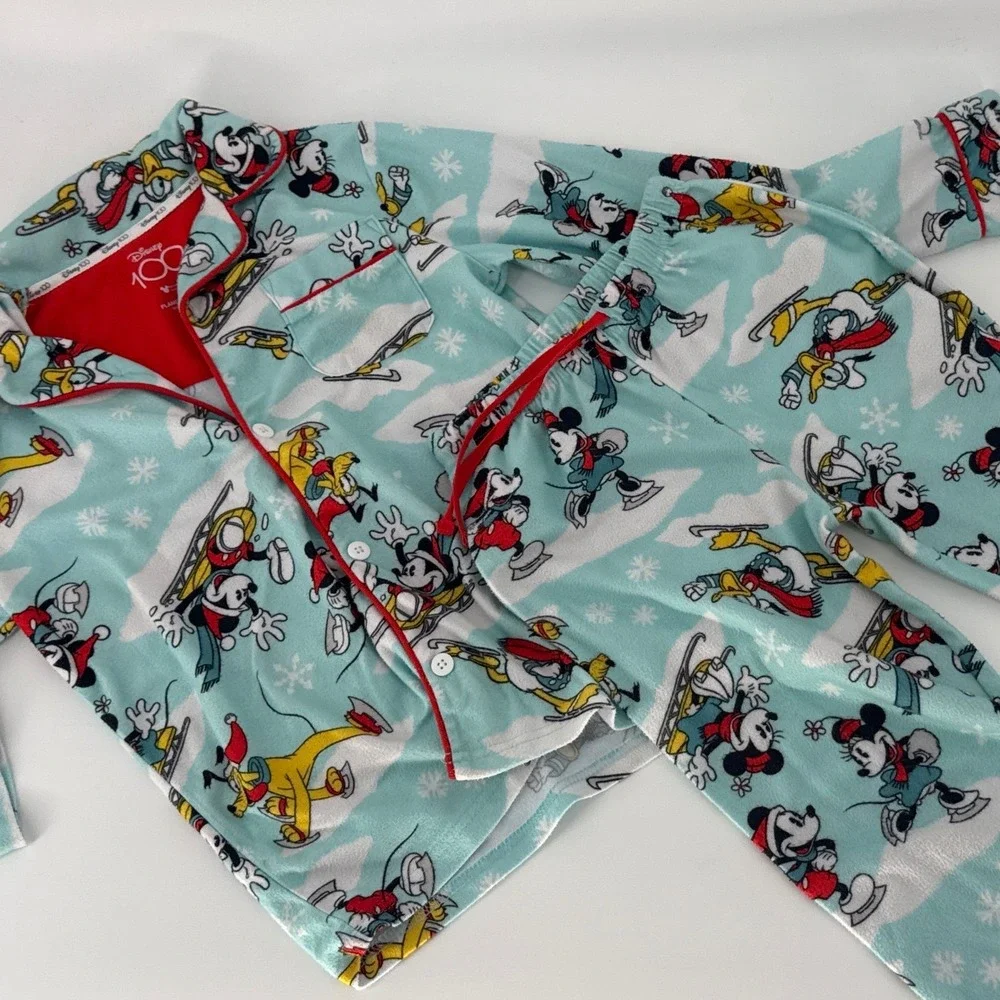 Disney Pajama Set Kids Size 8 Blue Mickey Mouse 100th Anniversary Fleece